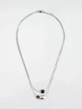 NWT COS Double-chain Pebble Beaded Necklace Silver